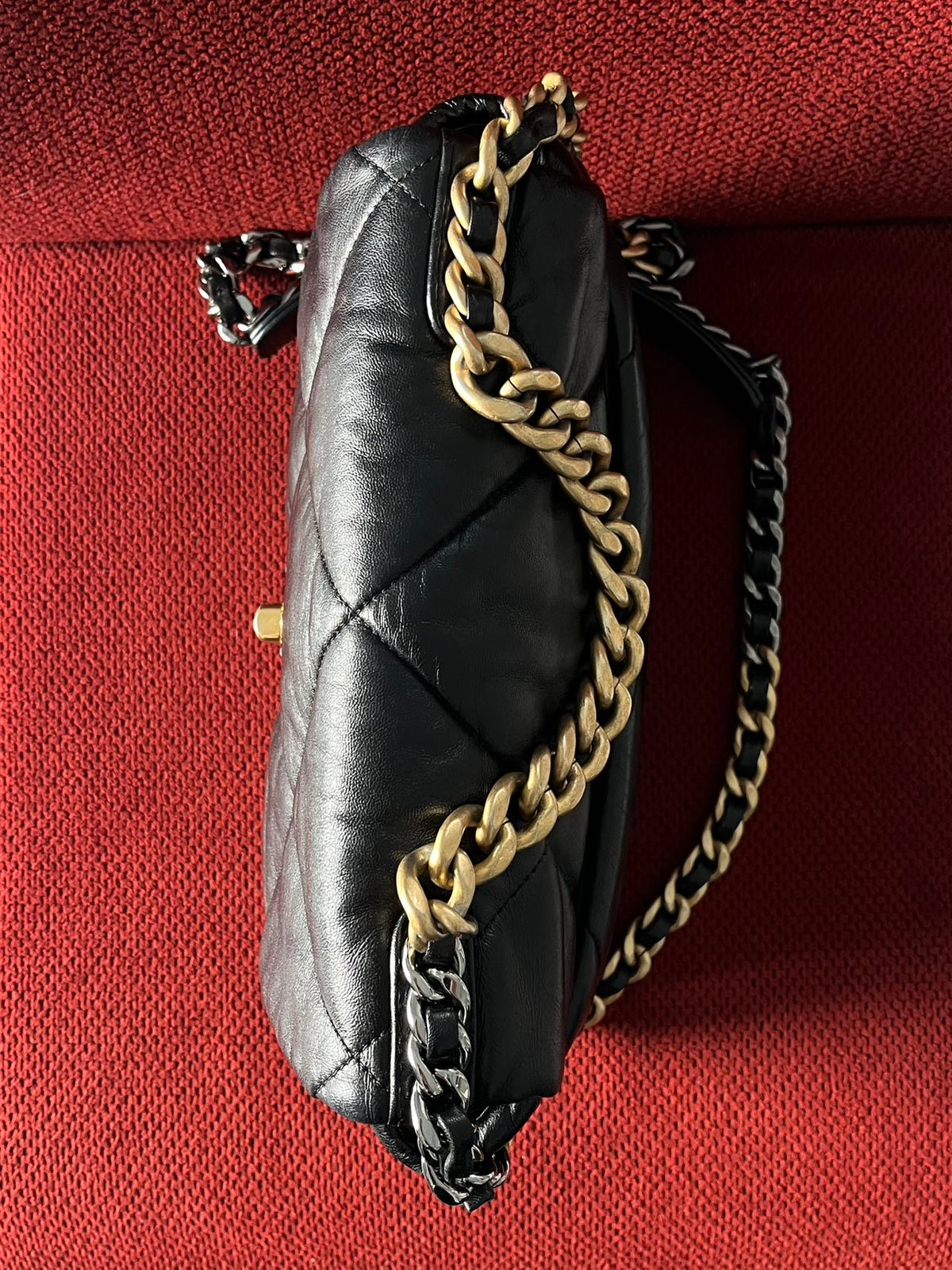 Chanel 19 Flap Bag Small Black Lambskin Mixed Gold&Silver Hardware