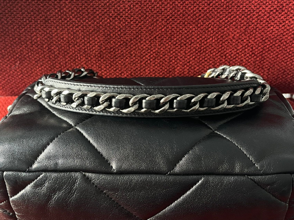 Chanel 19 Flap Bag Small Black Lambskin Mixed Gold&Silver Hardware