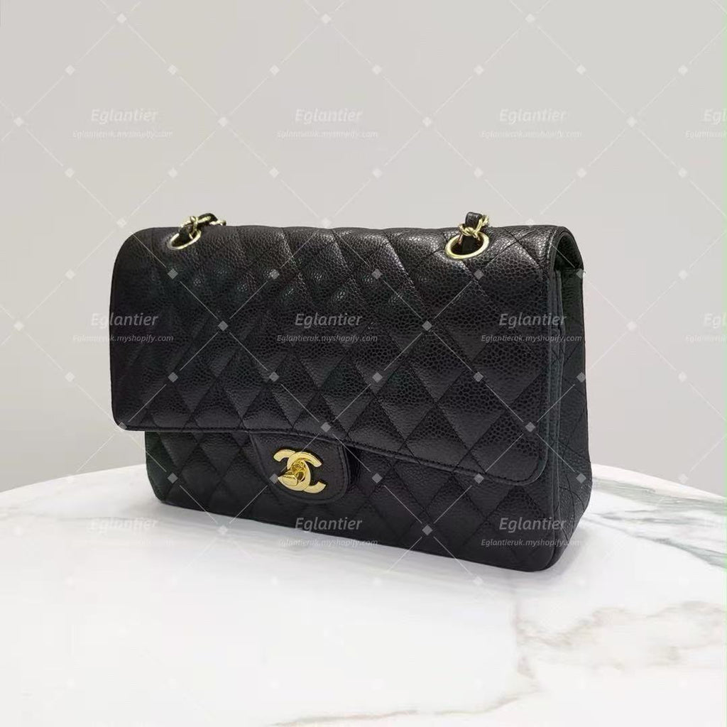 Chanel Timeless Classic double flap black medium caviar gold hardware with ID card