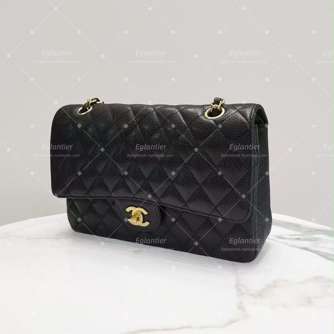 Chanel Timeless Classic double flap black medium caviar gold hardware with ID card