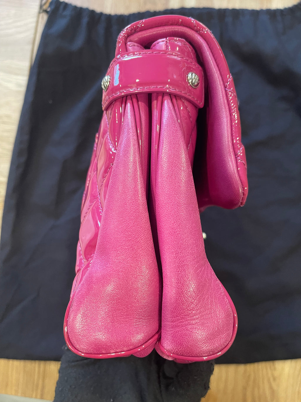 Chanel flap bag pink silver hardware patent leather