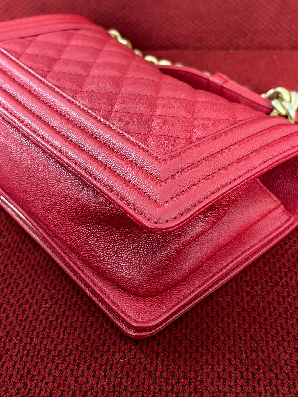 Chanel leboy small red caviar leather gold hardware