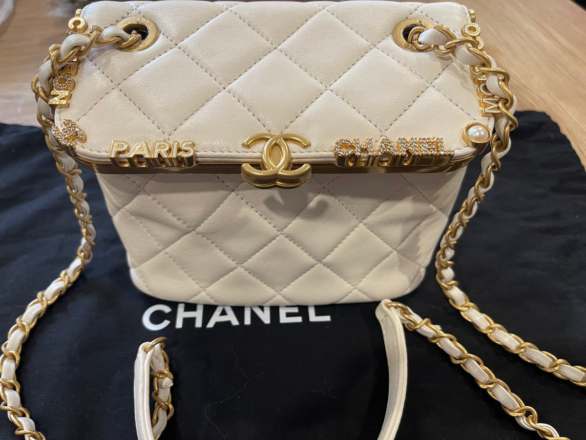 chanel small bag gold hardware white