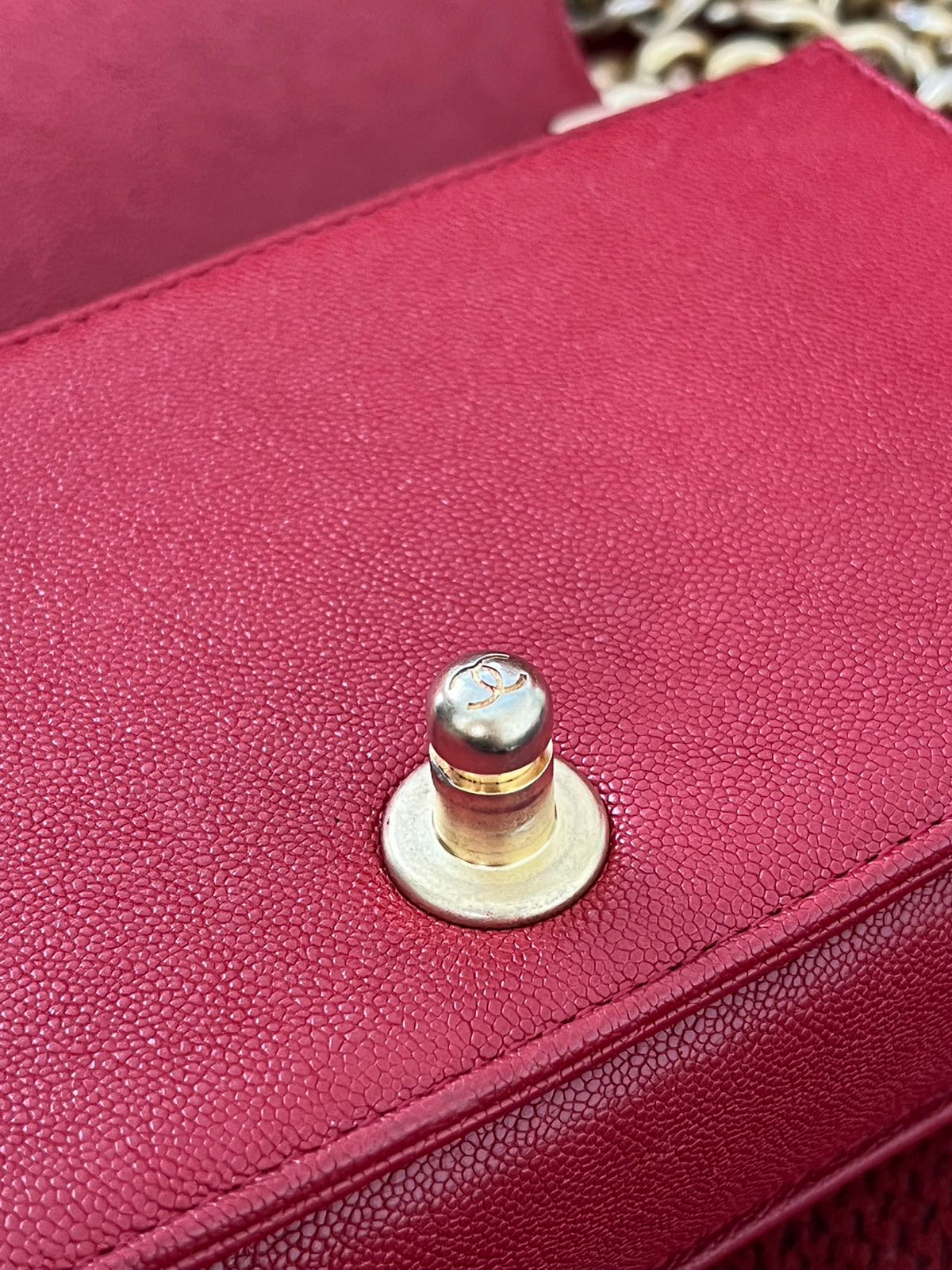 Chanel leboy small red caviar leather gold hardware