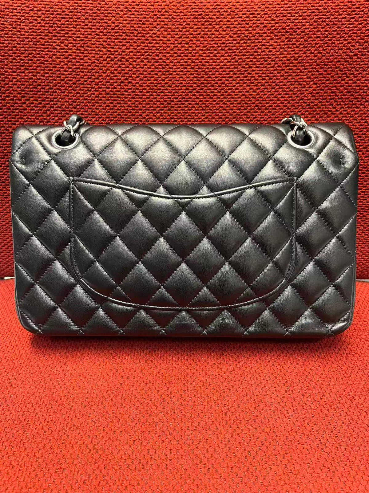 Chanel  Classic double flap bag lambskin black medium silver hardware