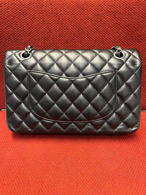 Chanel  Classic double flap bag lambskin black medium silver hardware