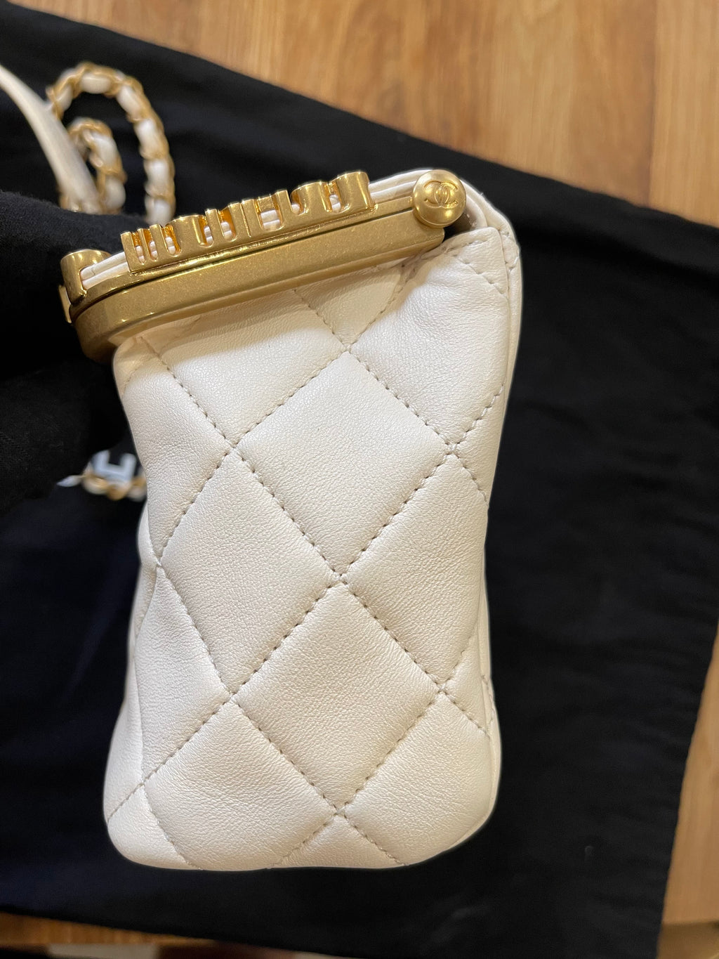 chanel small bag gold hardware white