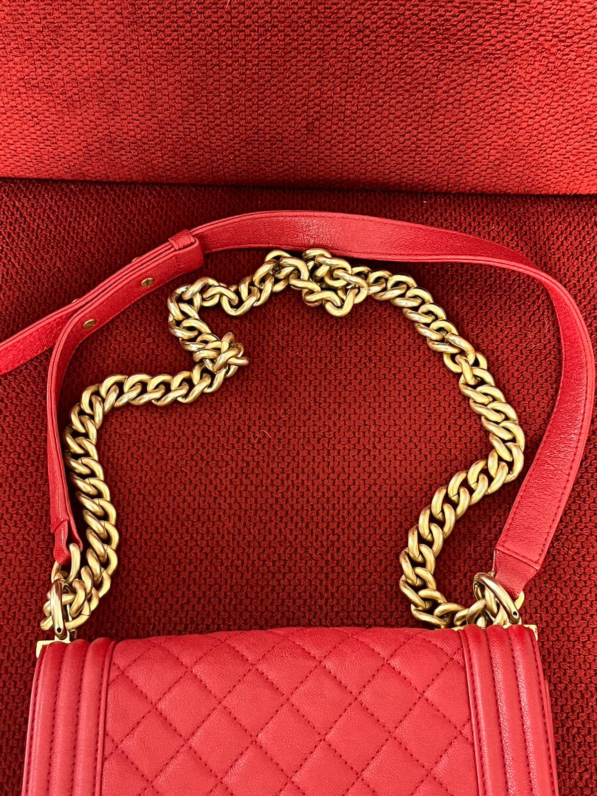 Chanel leboy small red caviar leather gold hardware