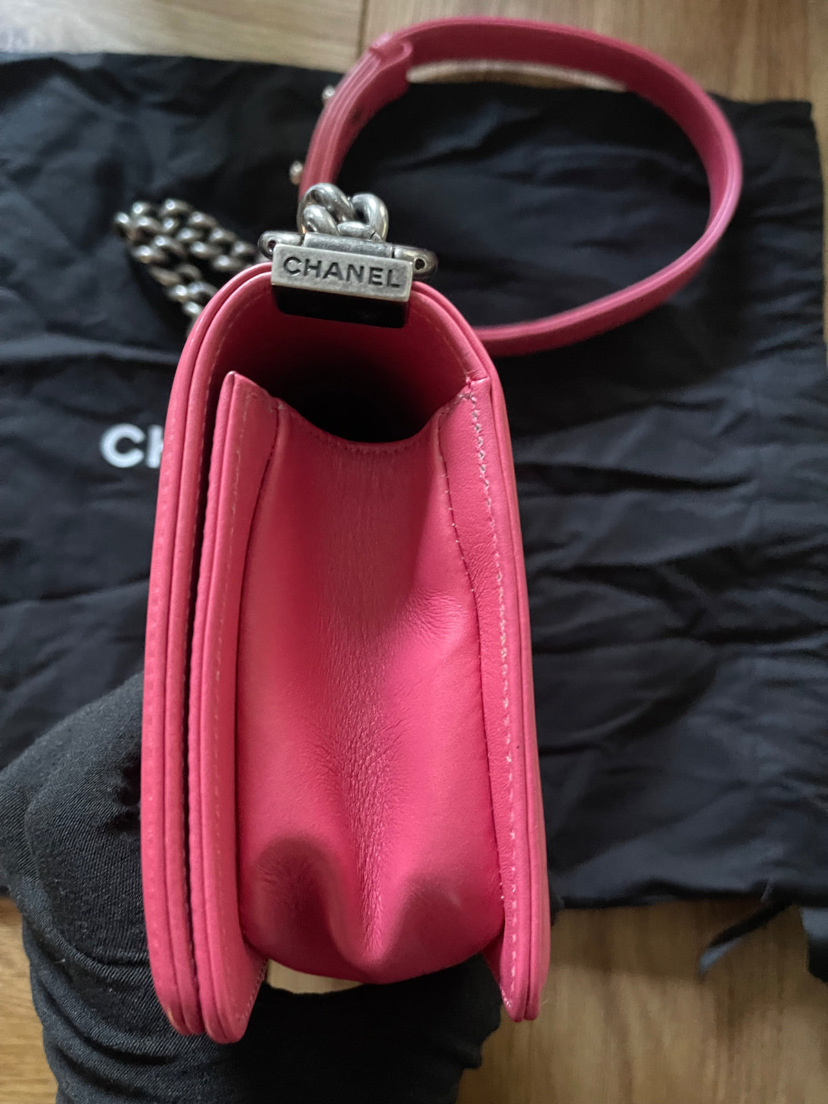 Chanel leboy small red caviar leather silver hardware
