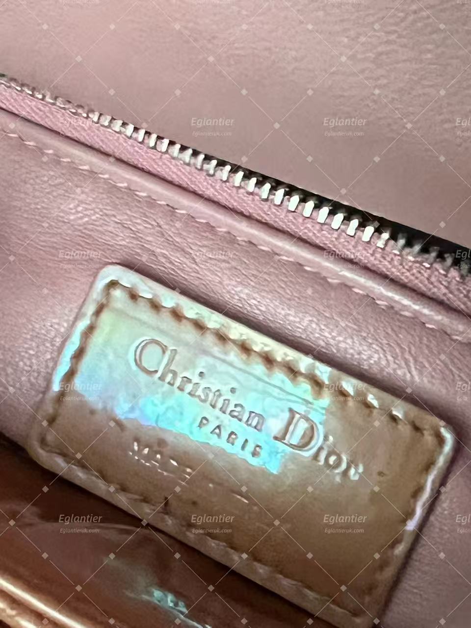 Lady Dior Mini Tan Patent leather silver hardware
