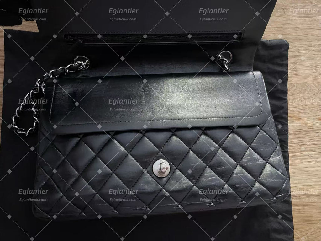 Chanel Classic double flap bag lambskin black medium silver hardware
