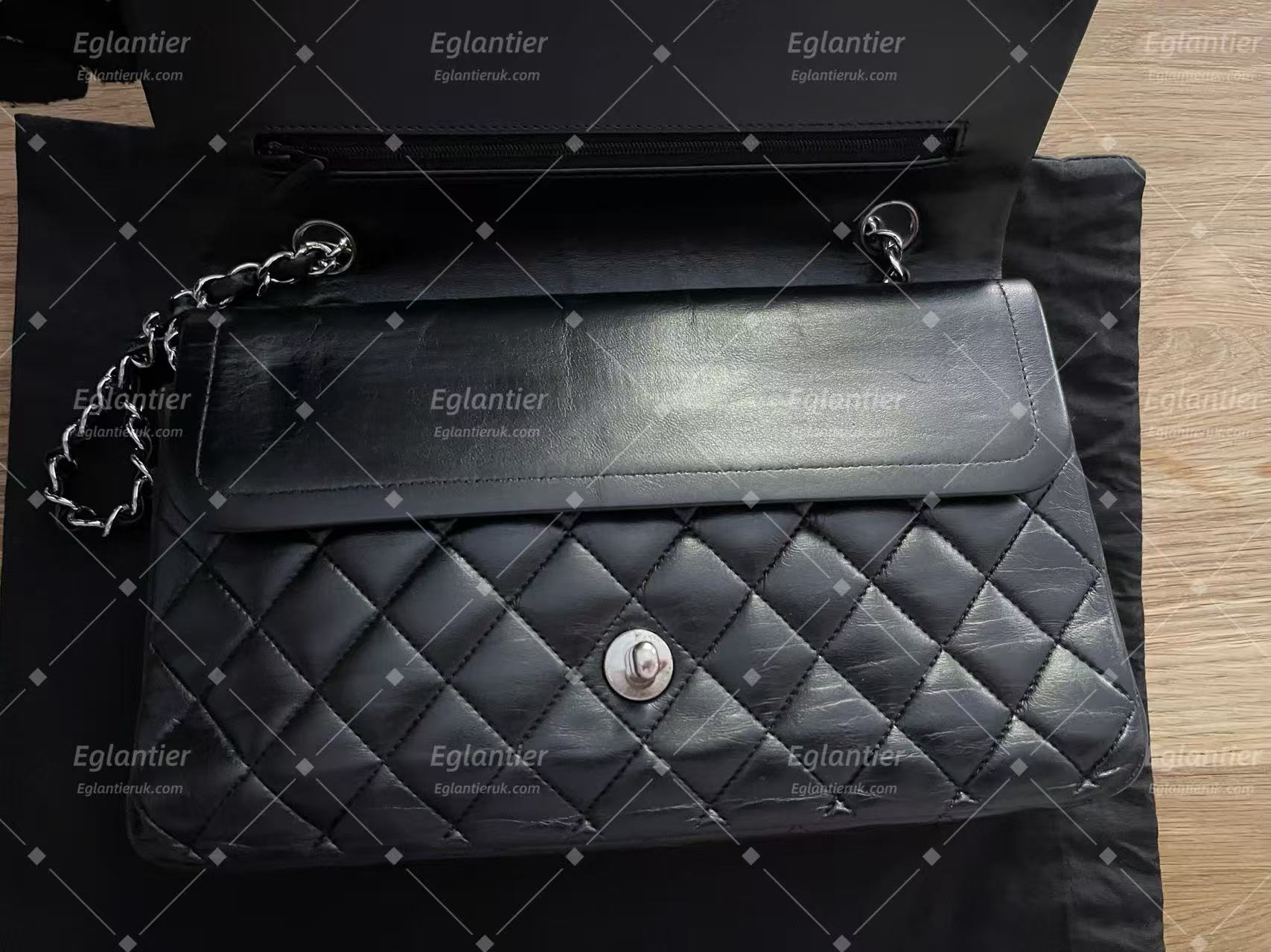 Chanel Classic double flap bag lambskin black medium silver hardware