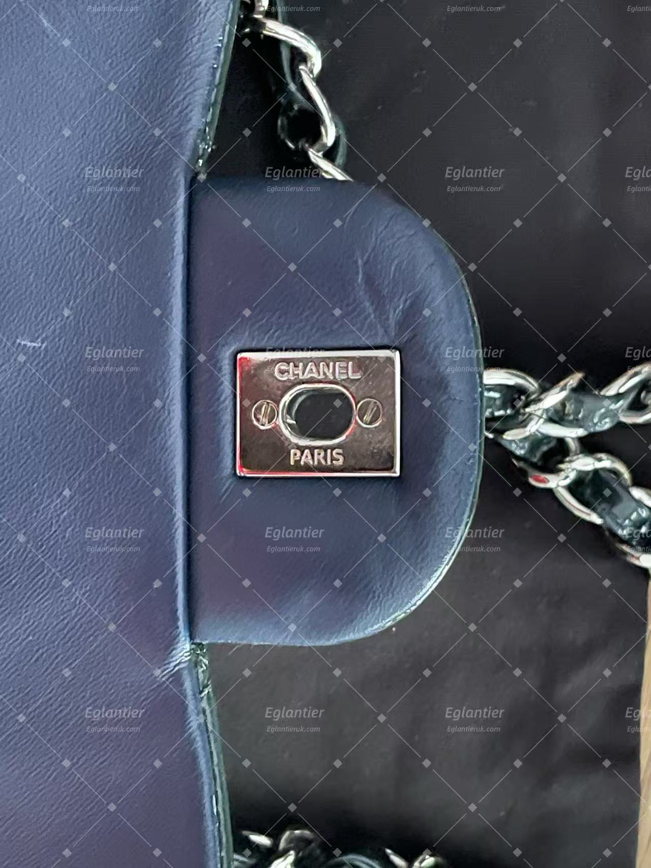 Chanel double flap bag patent leather dark green jumbo