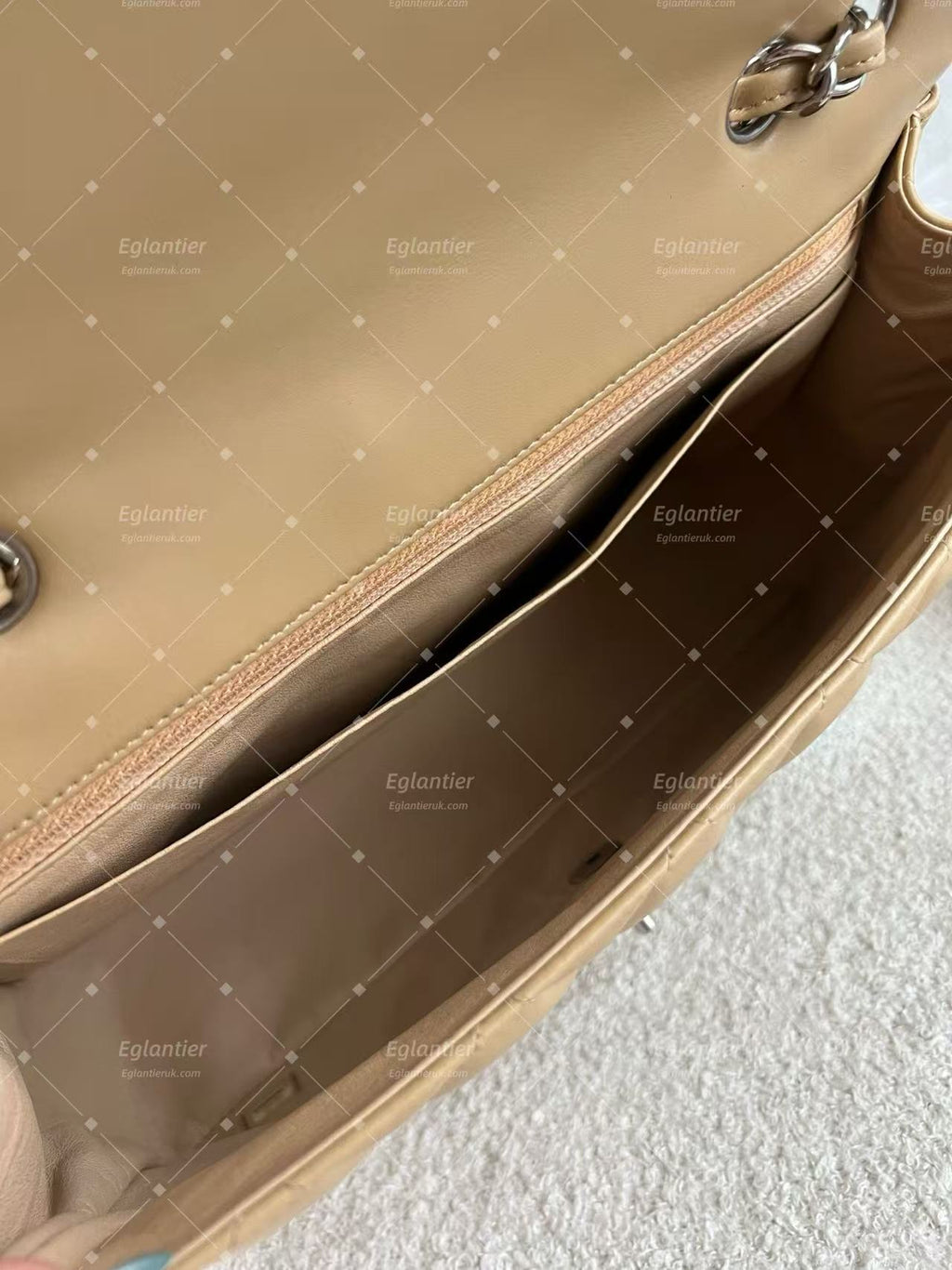 Chanel classic single flap bag lambskin jumbo beige