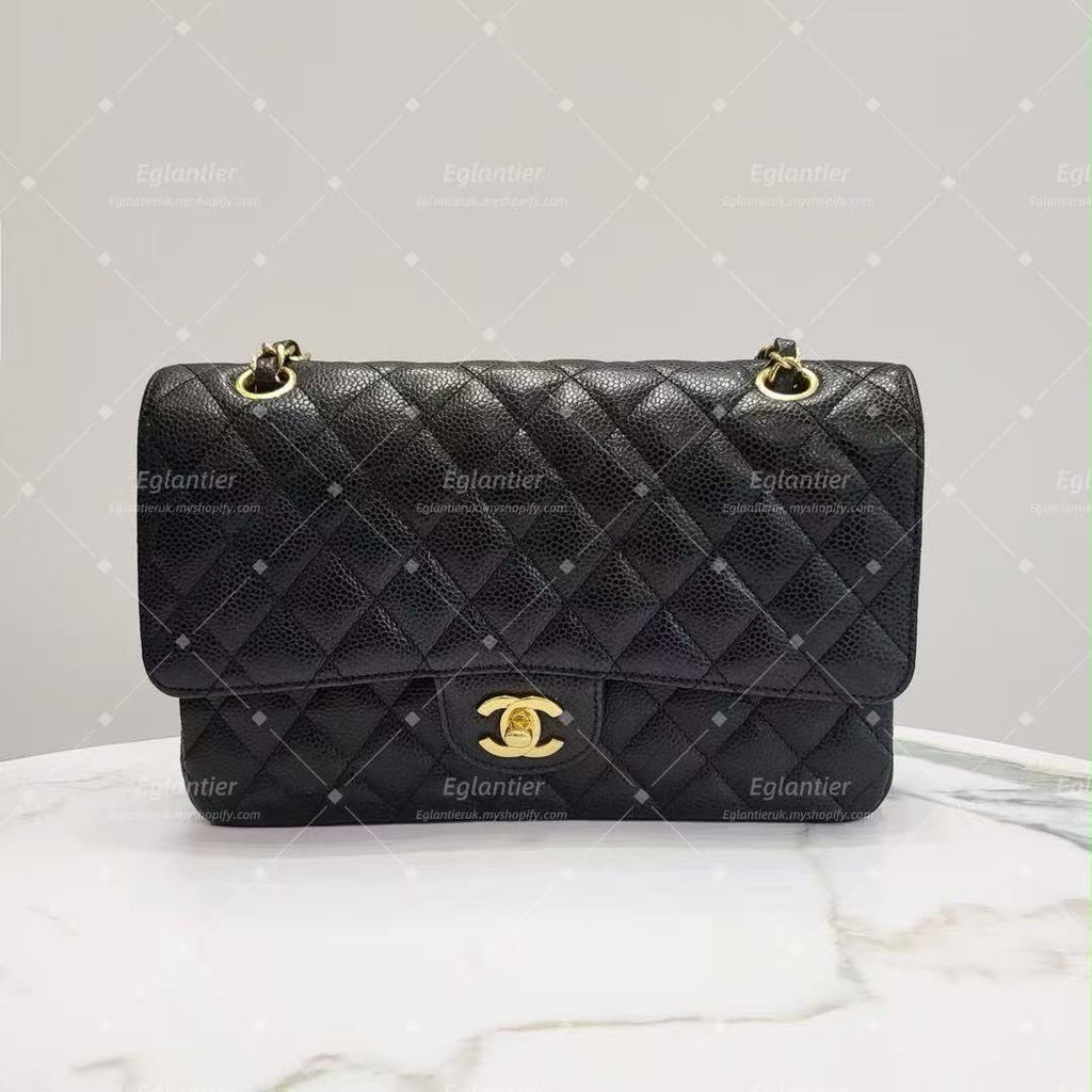 Chanel Timeless Classic double flap black medium caviar gold hardware with ID card