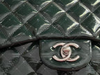 Chanel double flap bag patent leather dark green jumbo