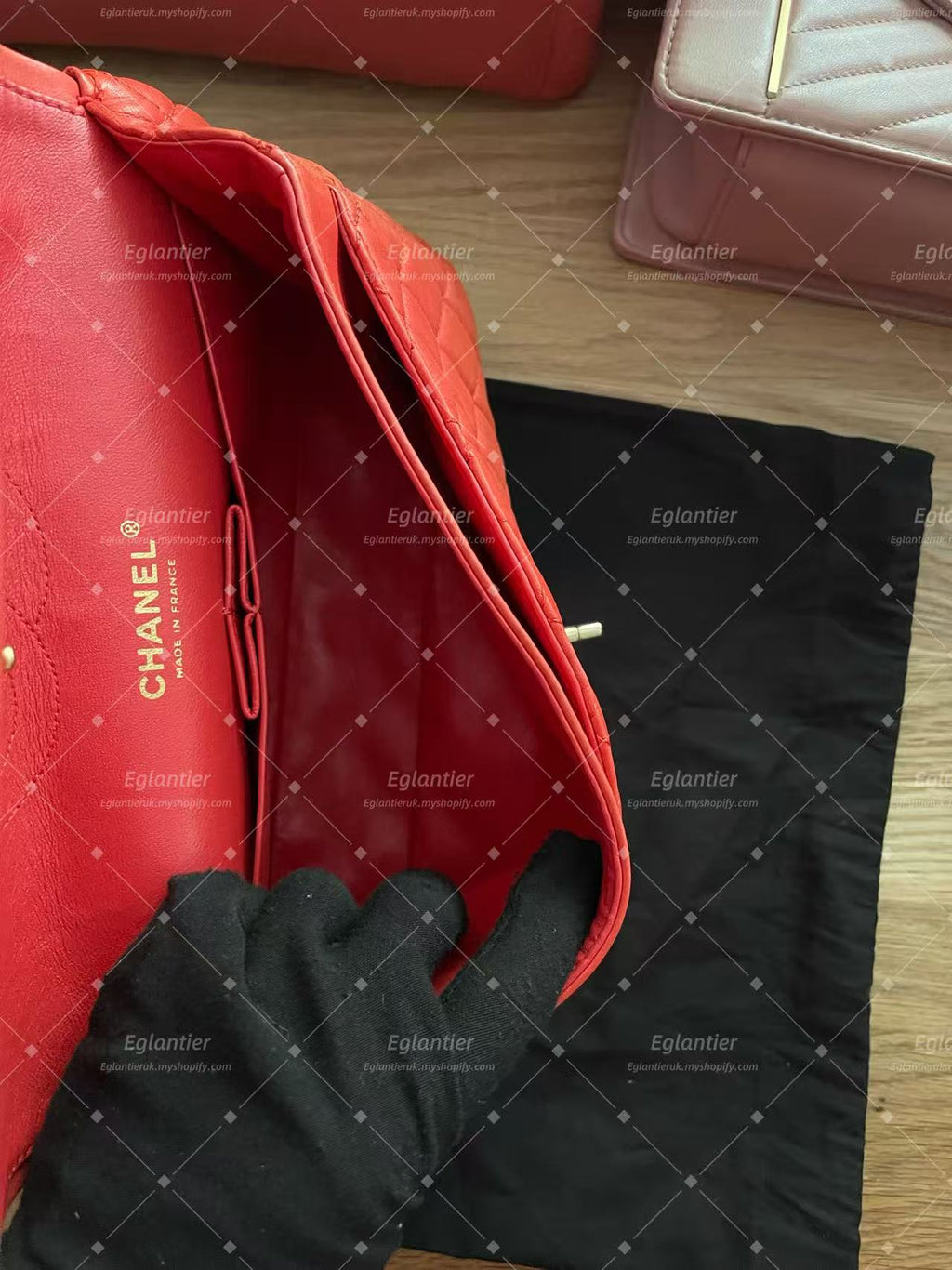 Chanel Timeless Classic double flap bag red silver hardware