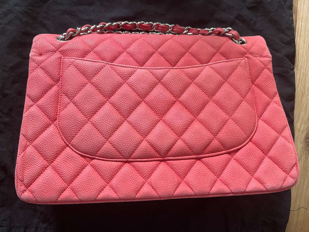 Chanel double flap bag red caviar jumbo silver gold hardware