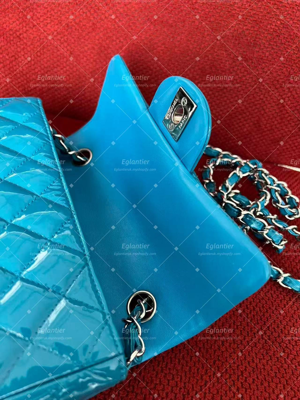 Chanel Timeless Classic flap mini rectangle patent blue