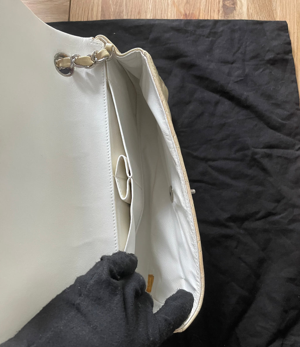Chanel flap bag patent beige color