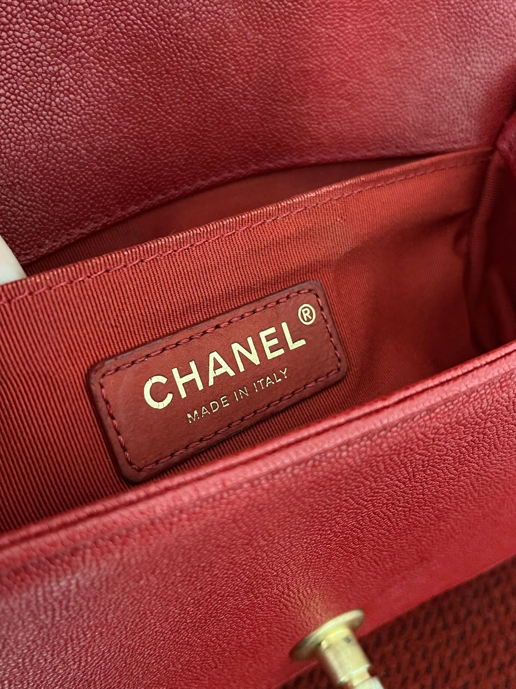 Chanel leboy small red caviar leather gold hardware