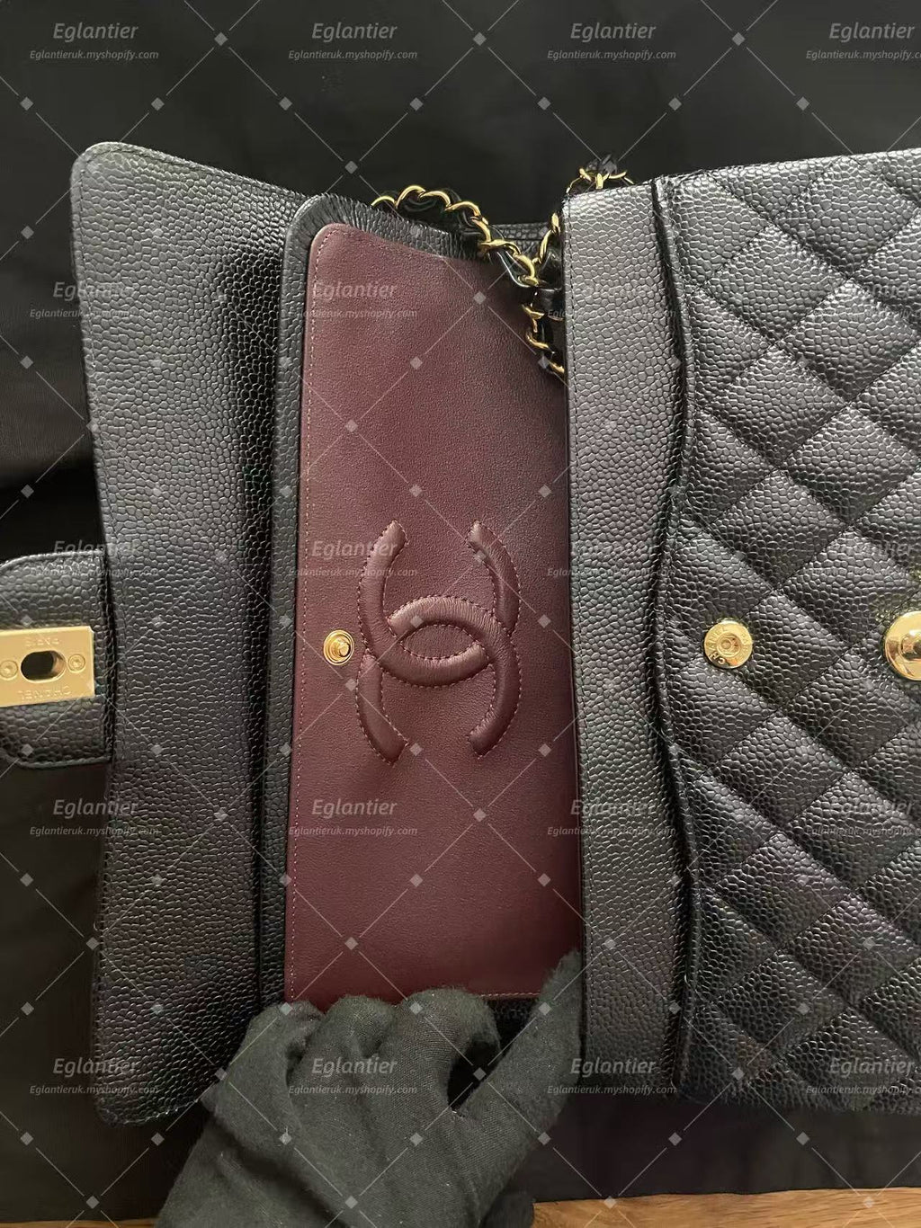 Chanel Timeless Classic double flap black medium caviar gold hardware microchip