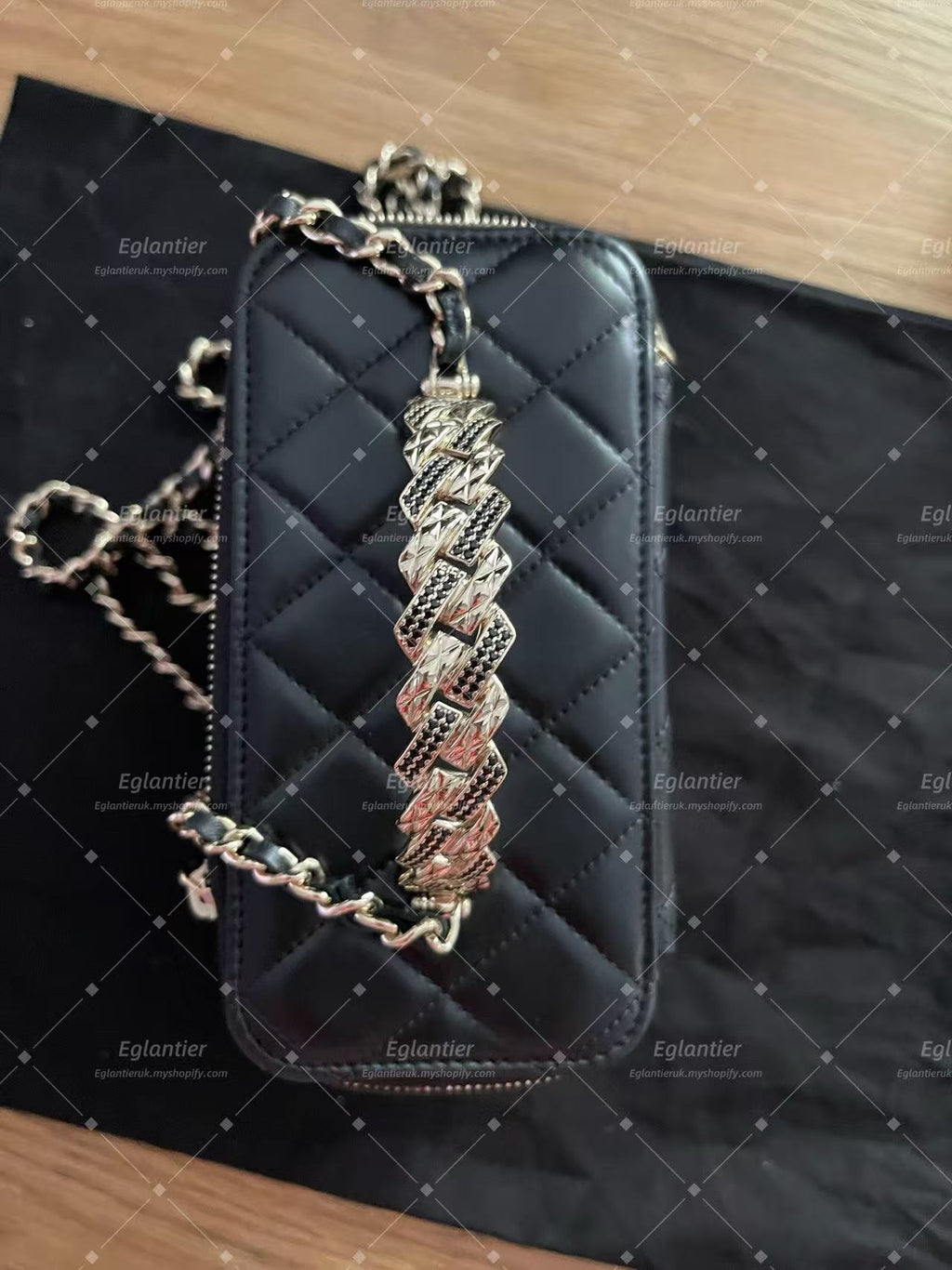 Chanel Black Quilted Chain Shoulder Crossbody Handbag Top Handle Bag