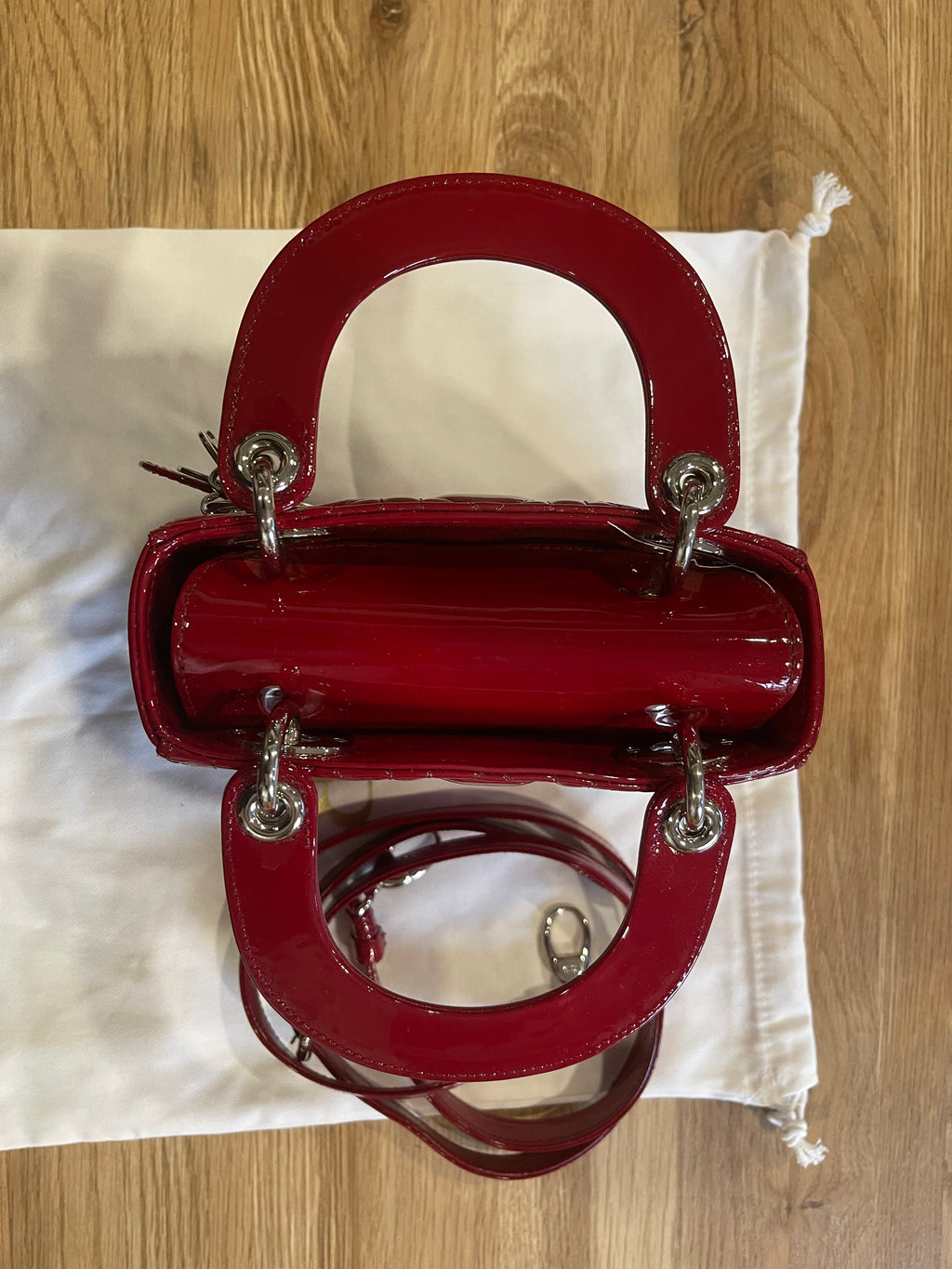 Lady dior mini red patent leather