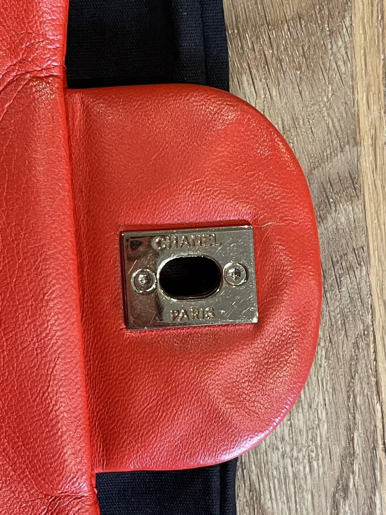 Chanel single flap bag red jumbo gold hardware lambskin