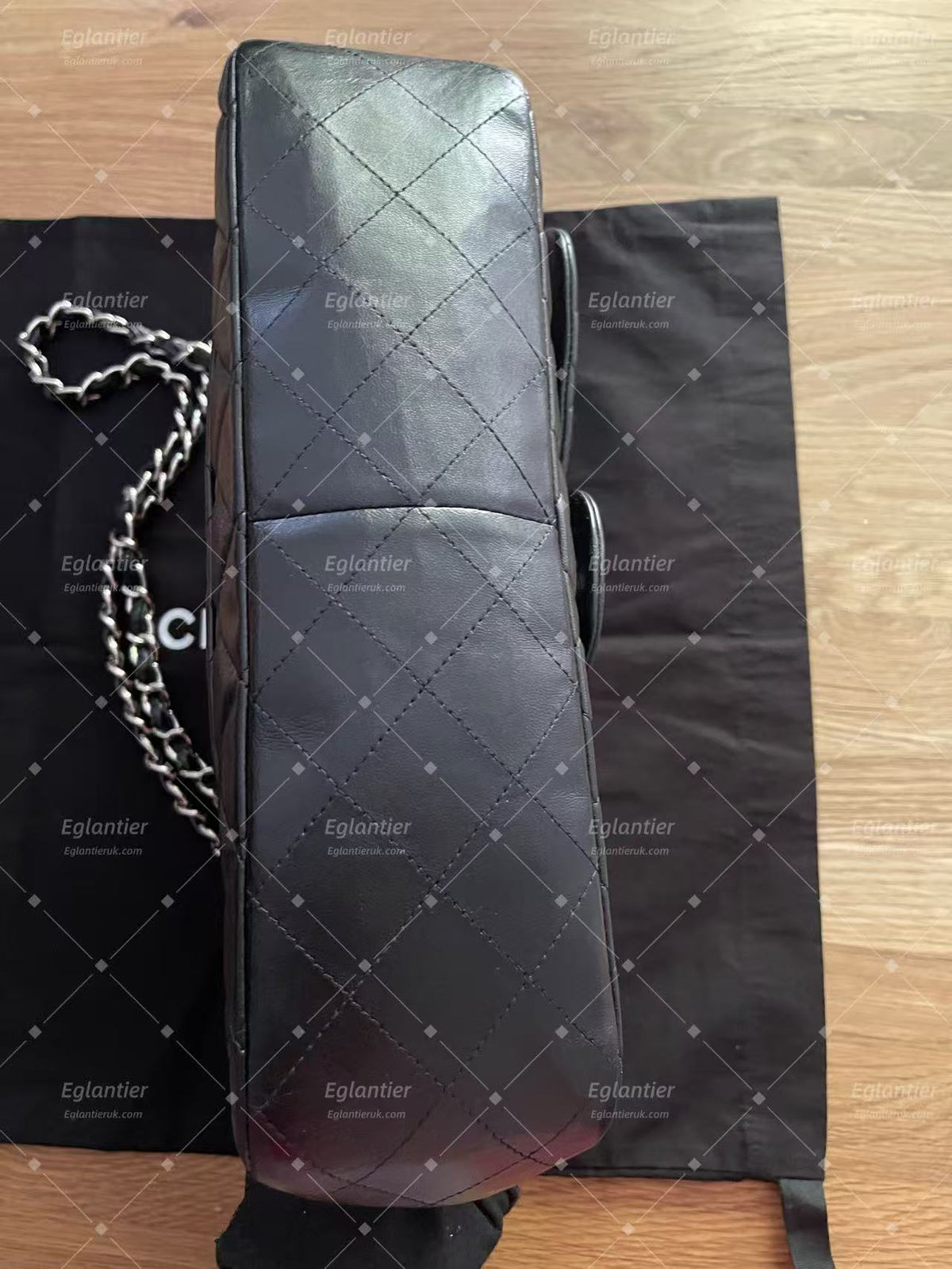 Chanel Timeless Classic single flap jumbo lambskin black silver hardware ID Card