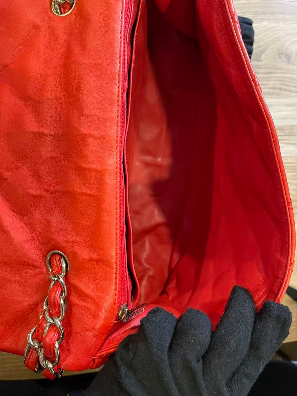 Chanel single flap bag red jumbo gold hardware lambskin