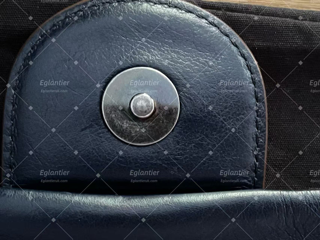 chanel navy/grey single flap bag calfskin silver hardware