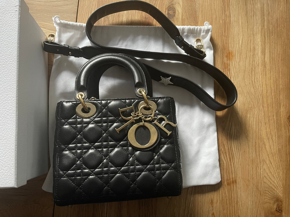lady dior small black lambskin silver hardware