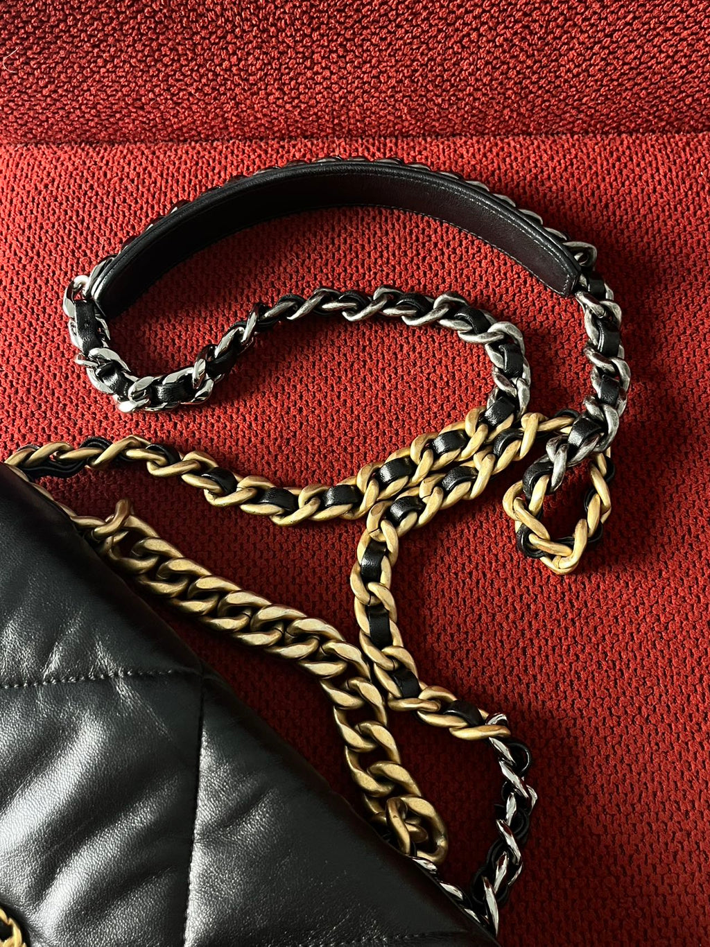 Chanel 19 Flap Bag Small Black Lambskin Mixed Gold&Silver Hardware