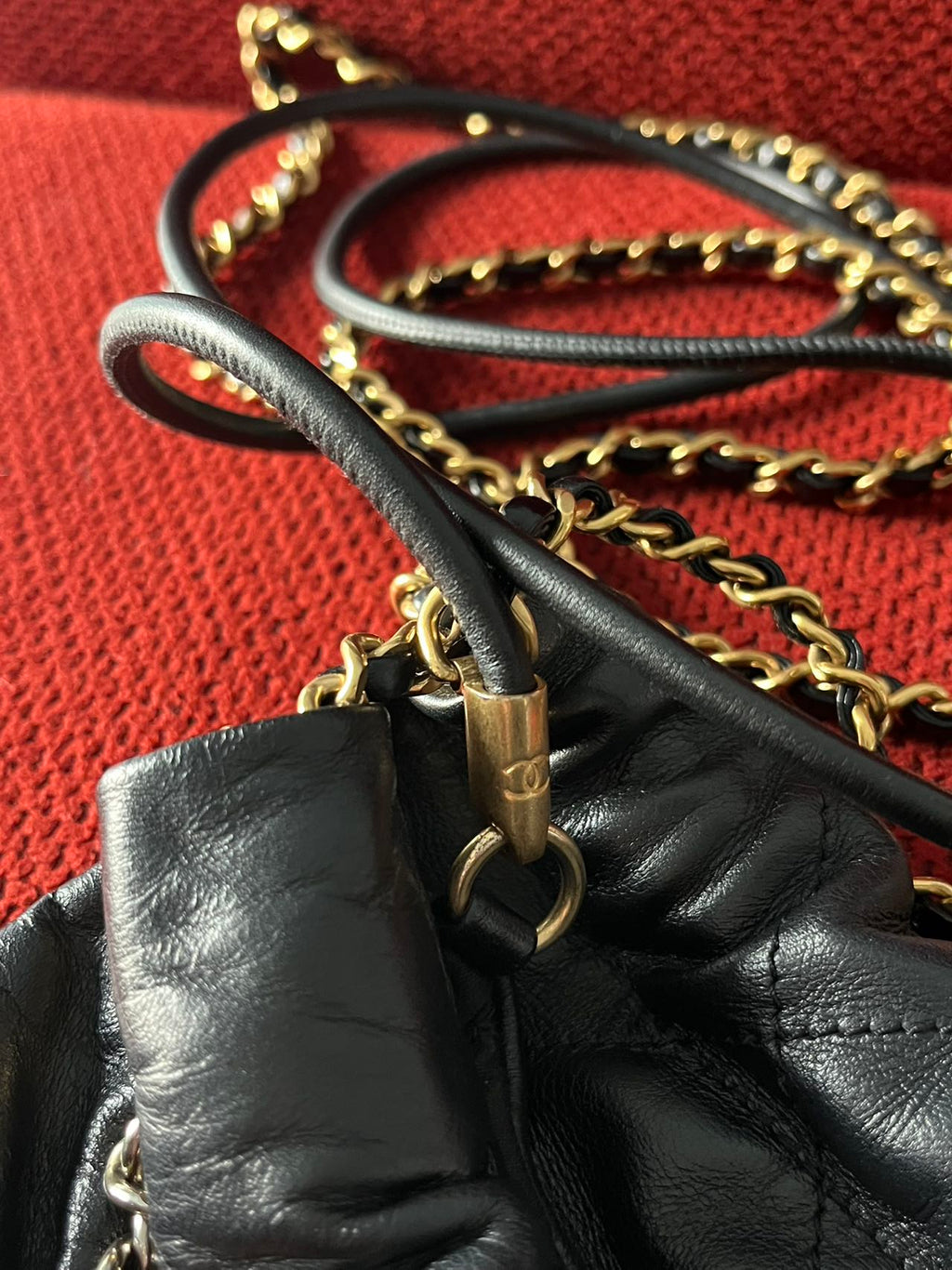 Chanel 22 bucket bag mini black shiny calfskin gold hardware