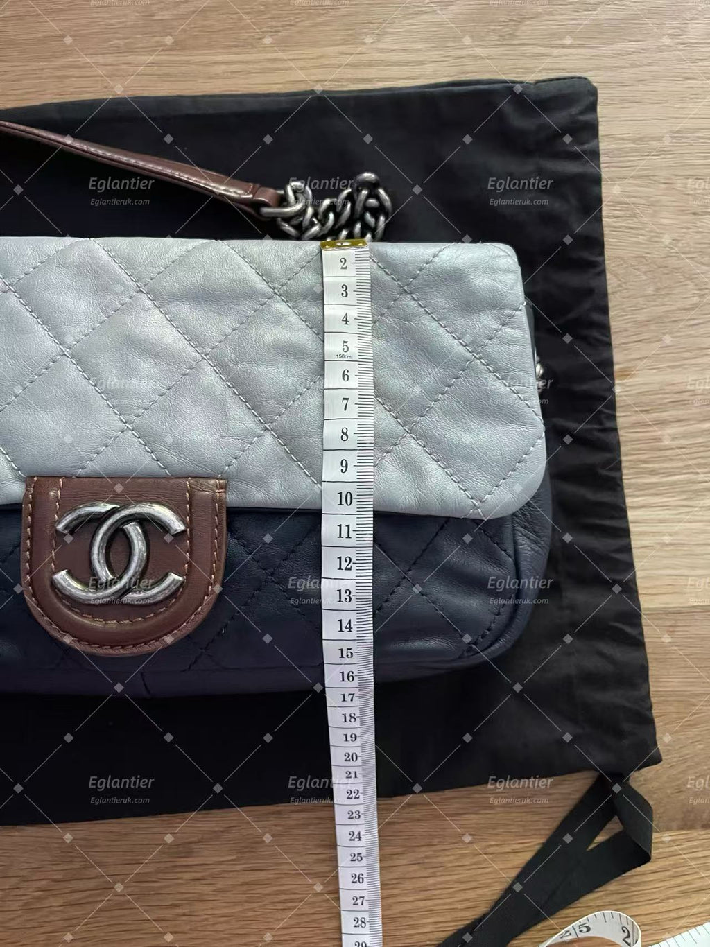 chanel navy/grey single flap bag calfskin silver hardware