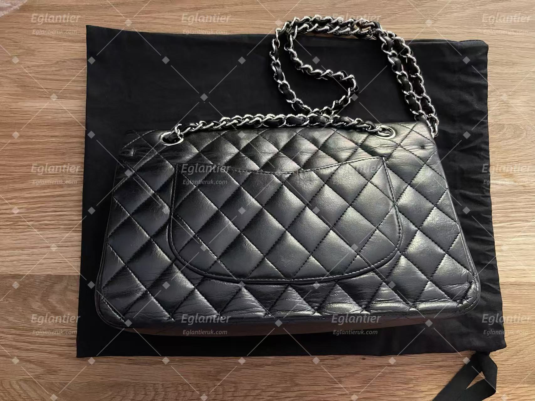 Chanel Classic double flap bag lambskin black medium silver hardware