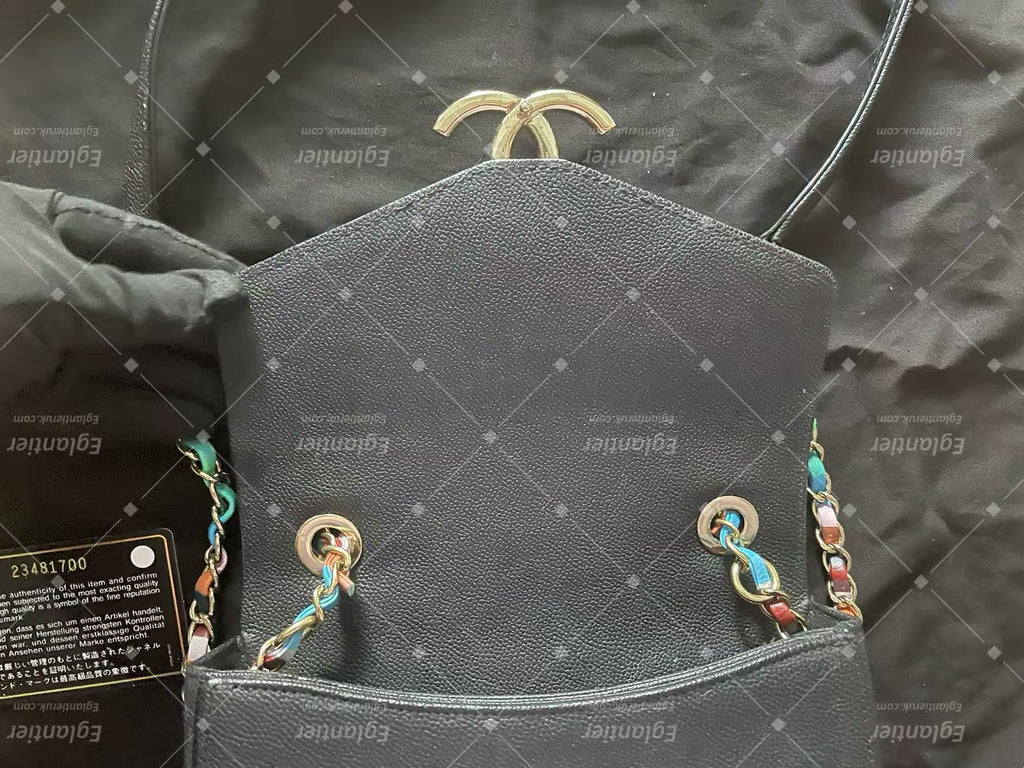 chanel small black flap bag with ID card gold hardware