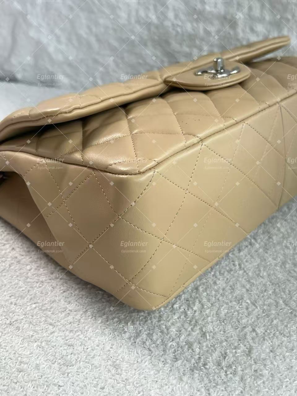 Chanel classic single flap bag lambskin jumbo beige