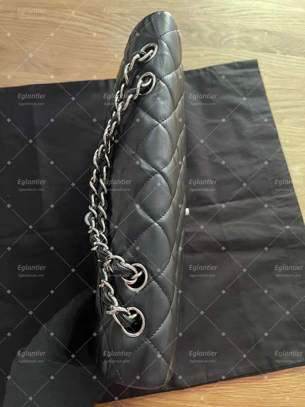 Chanel Timeless Classic single flap jumbo lambskin black silver hardware ID Card