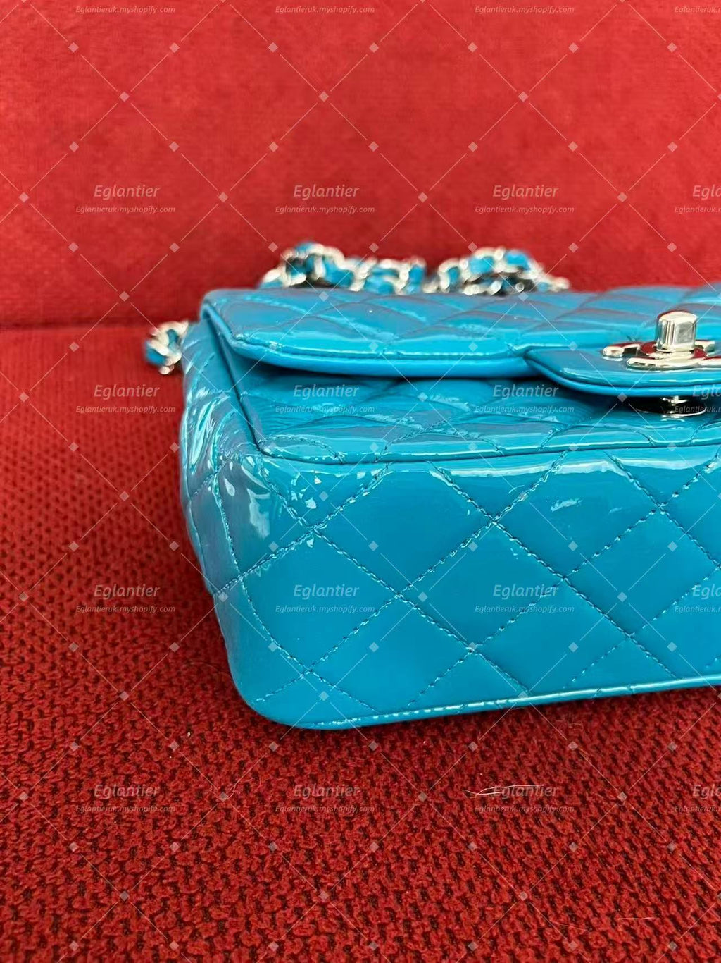 Chanel Timeless Classic flap mini rectangle patent blue