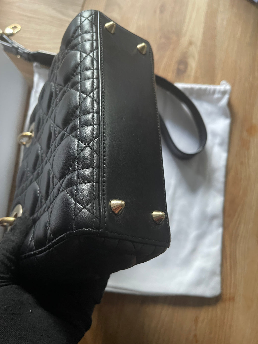 lady dior small black lambskin silver hardware
