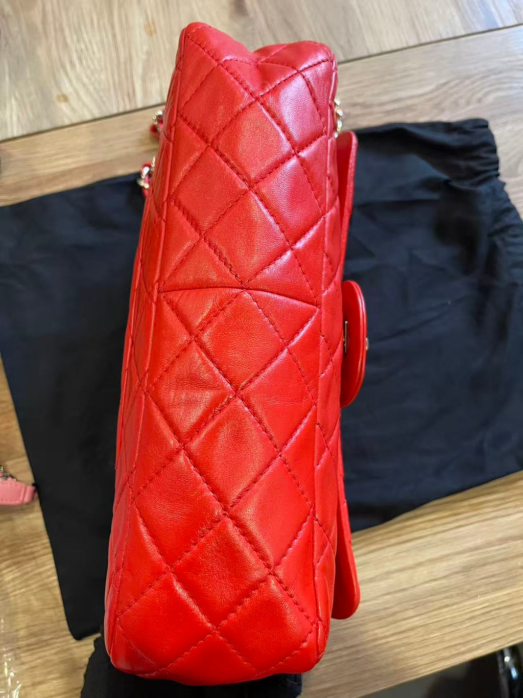 Chanel single flap bag red jumbo gold hardware lambskin