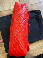 Chanel single flap bag red jumbo gold hardware lambskin
