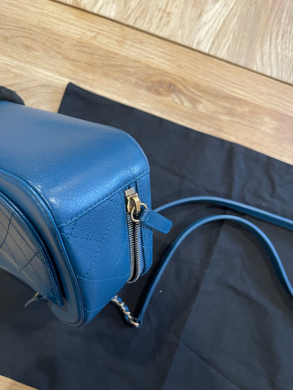 chanel small blue bag gold hardware