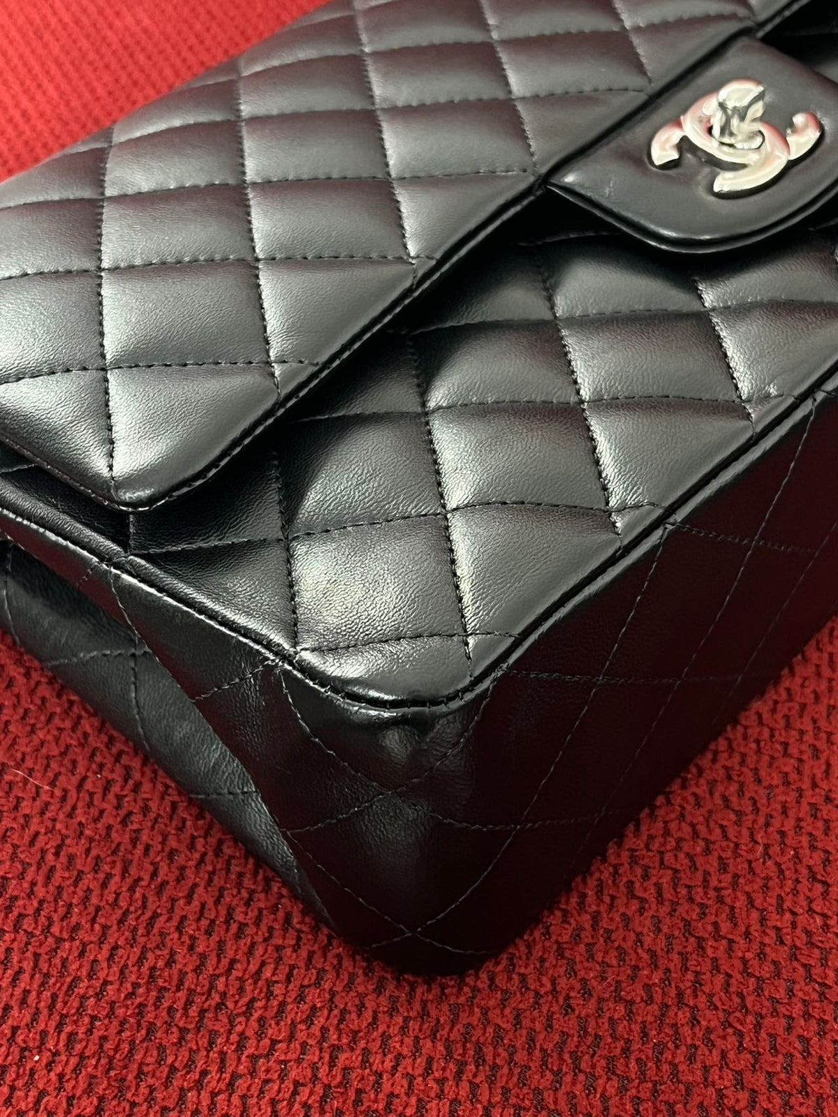 Chanel  Classic double flap bag lambskin black medium silver hardware