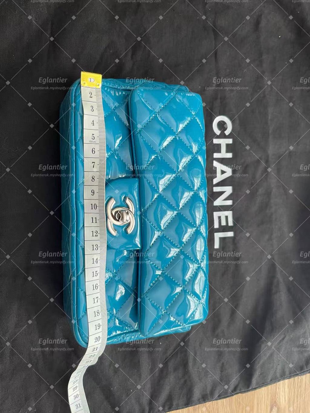 Chanel Timeless Classic flap mini rectangle patent blue