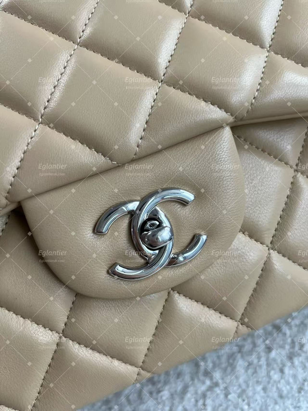 Chanel classic single flap bag lambskin jumbo beige