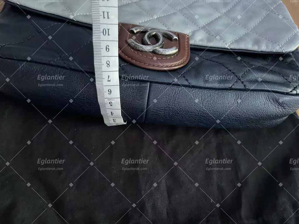 chanel navy/grey single flap bag calfskin silver hardware