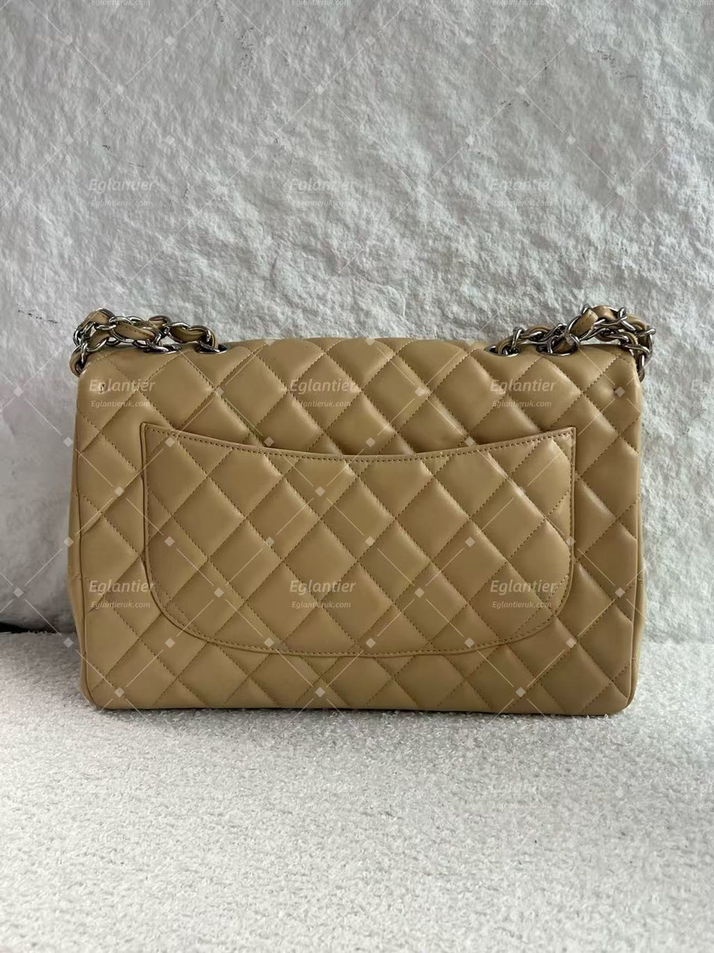 Chanel classic single flap bag lambskin jumbo beige